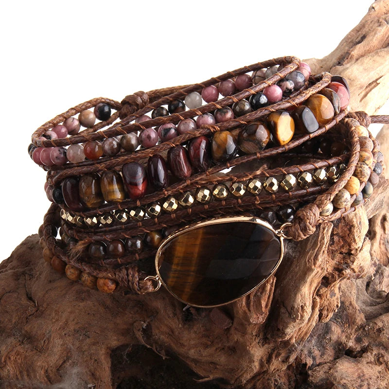 Handmade Wrap Bracelet – 5-Strand Natural Stone