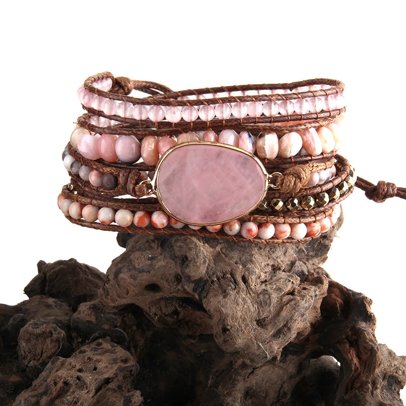 Handmade Wrap Bracelet – 5-Strand Natural Stone