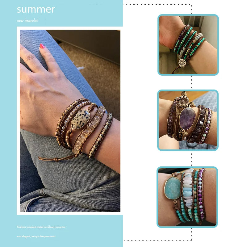 Handmade Wrap Bracelet – 5-Strand Natural Stone