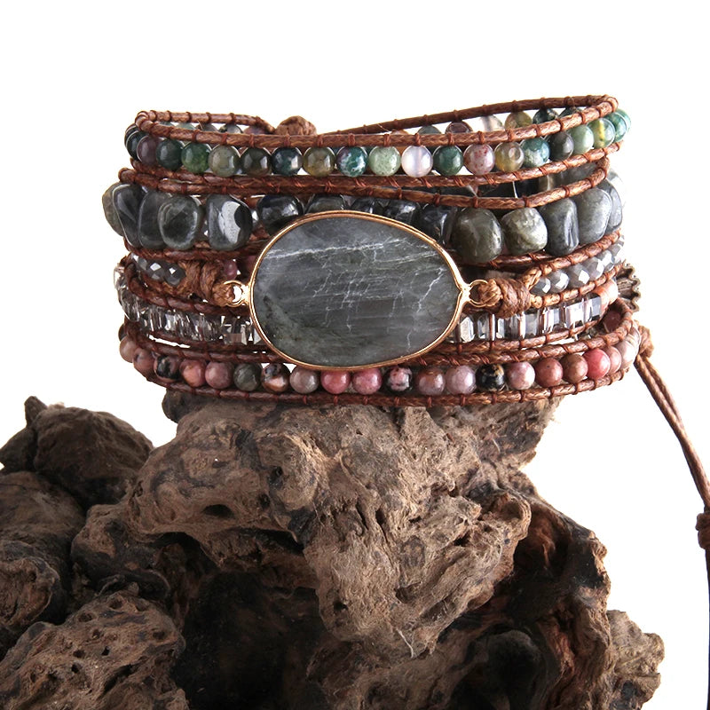 Handmade Wrap Bracelet – 5-Strand Natural Stone
