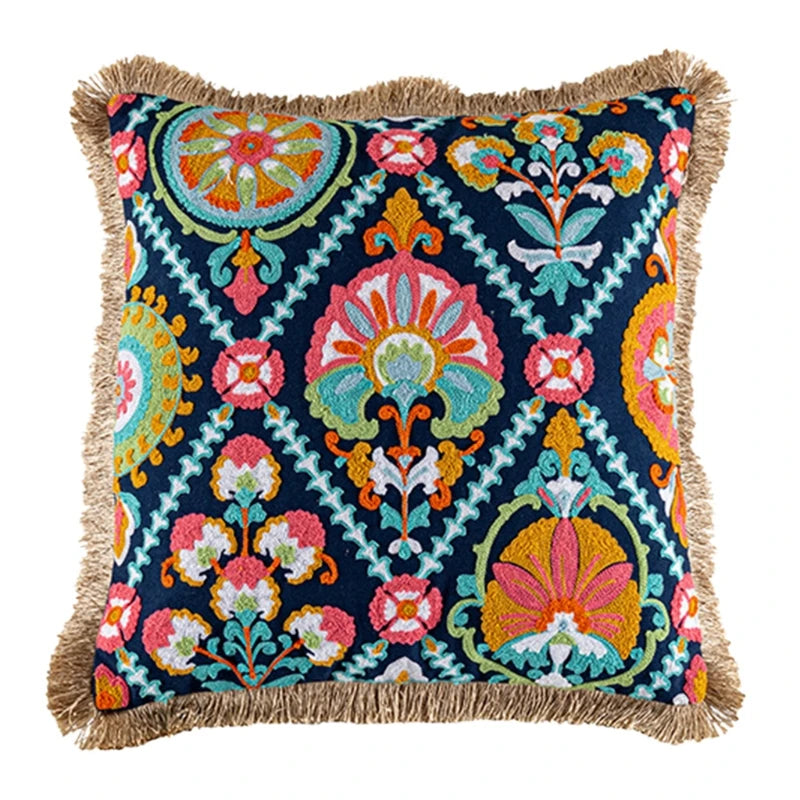 Vintage Boho Tufted Lumbar Pillow Cover – Embroidered