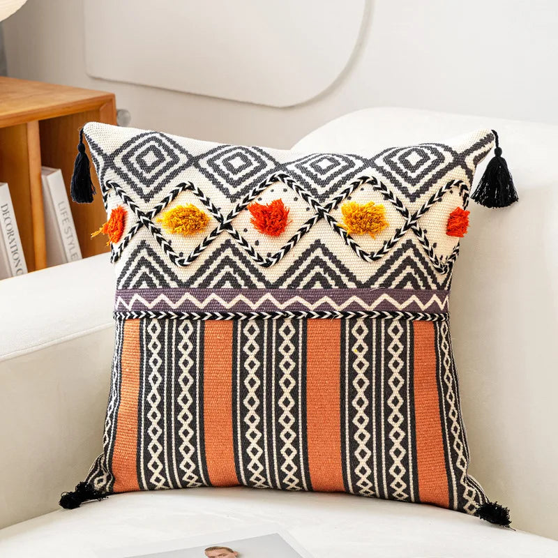Embroidered Cushion Cover with Tassels
