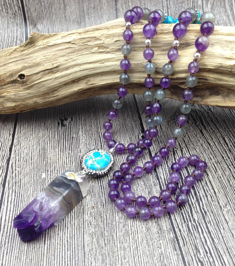 Amethyst Druzy Sediment Pendant Beads Handmade Necklace