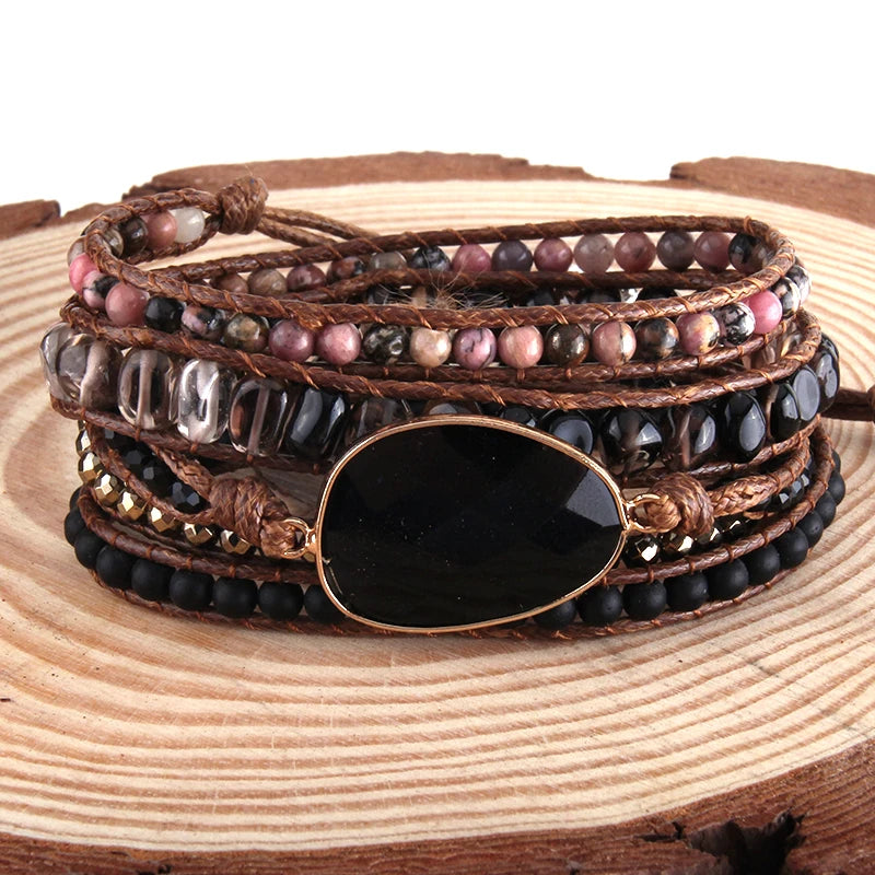 Handmade Wrap Bracelet – 5-Strand Natural Stone