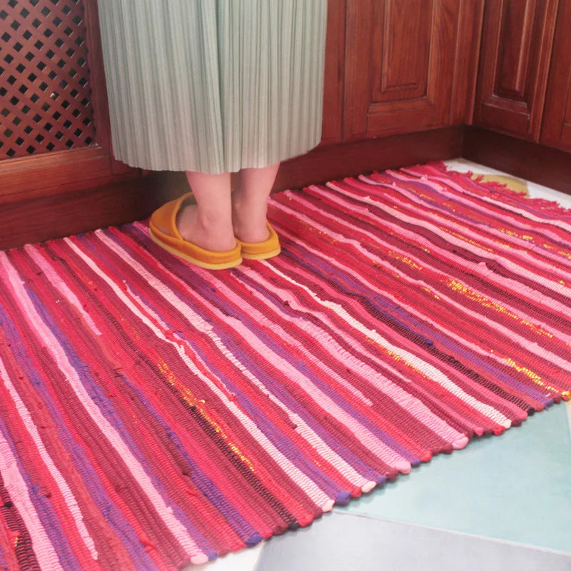Colorful Knitted Striped Rug for Home