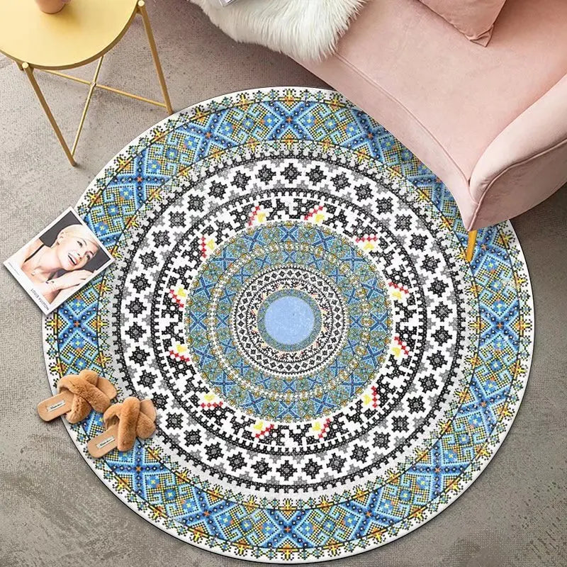 Round Crystal Velvet Rug – Printed, Non-Slip & Washable