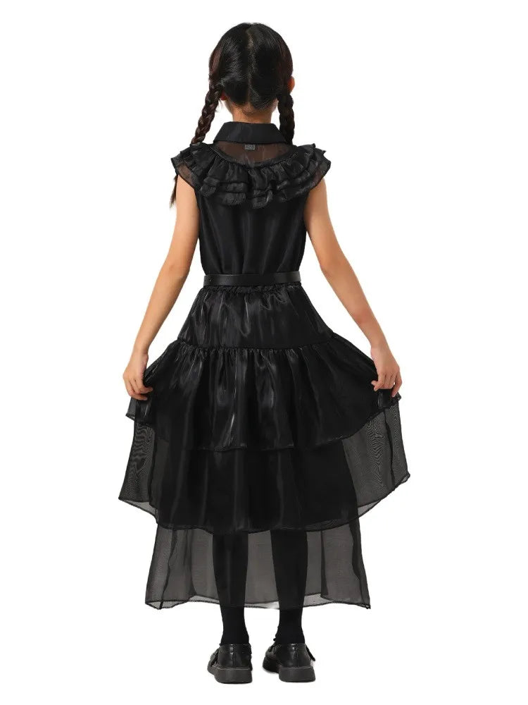 Halloween Hot American TV Series Black Wen. Girl Cosplay Horror Dress Set Easter Party Clothing +Fake hands + Sock Set 3-10Y