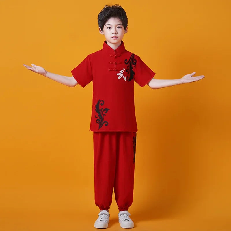 Kung Fu Martial Arts Costumes 2 Piece Set Perform Boy Tai Chi Uniform Children's Sets Outfit Kids Clothes Girls Wushu Baby Suit