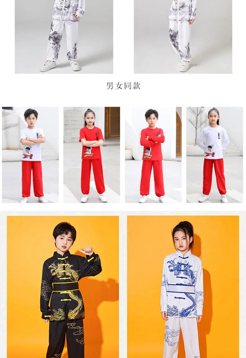 Kung Fu Martial Arts Costumes 2 Piece Set Perform Boy Tai Chi Uniform Children's Sets Outfit Kids Clothes Girls Wushu Baby Suit