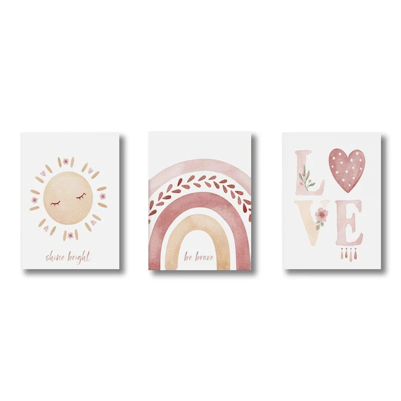 Rainbow Sunshine Wall Art – Set of 3 Nursery Posters