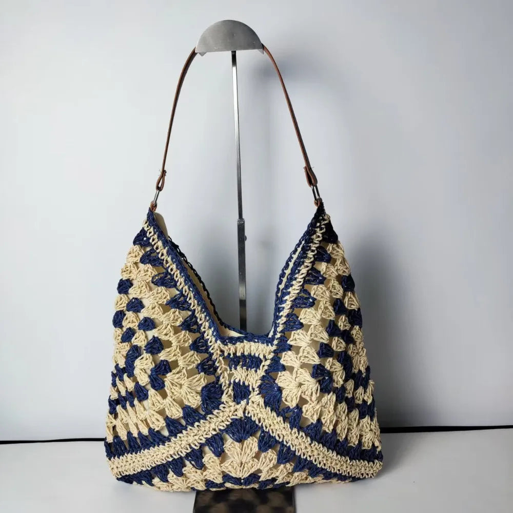 Women’s Summer Straw Crochet Shoulder Bag – Casual Beach Travel Handbag