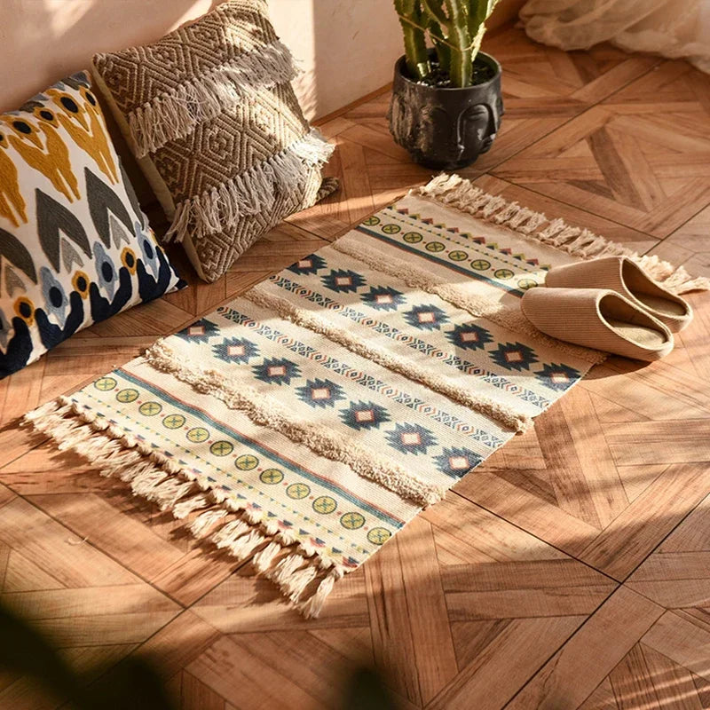 Persian Style Striped Linen Door Mat Washable