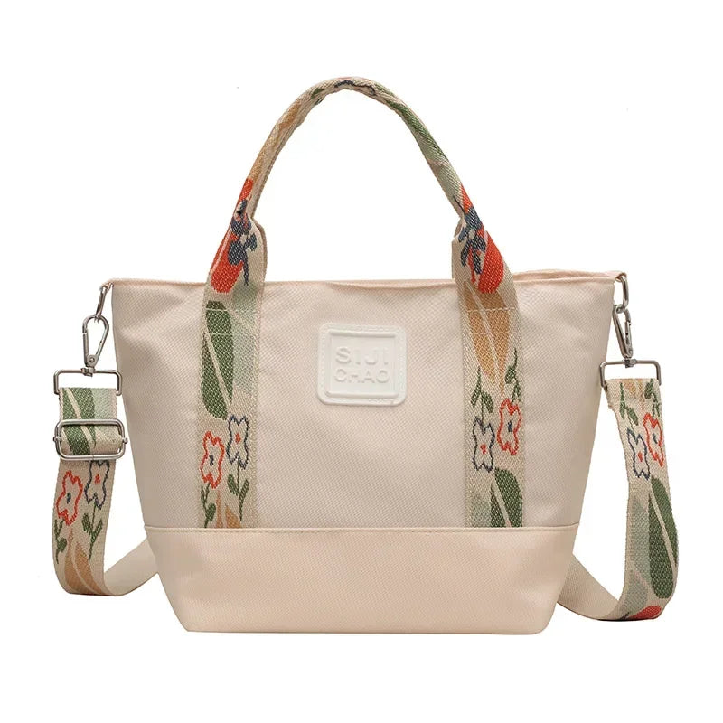 Nylon Shoulder Crossbody Bags For Women Water Resistant Floral Strap Large Capacity