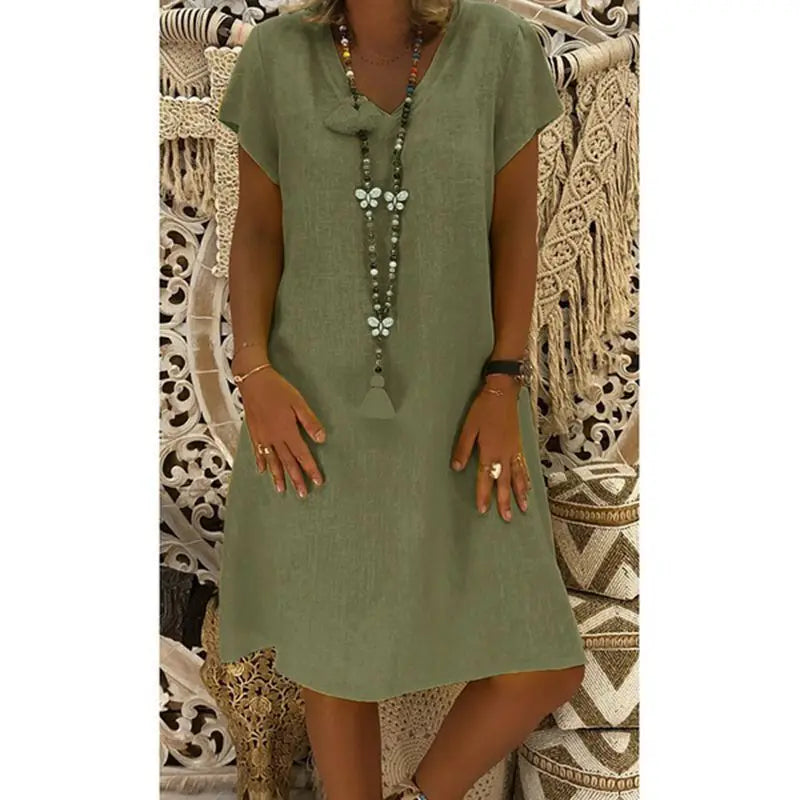 Women’s Summer V-Neck Short Sleeve Casual Mini Dress
