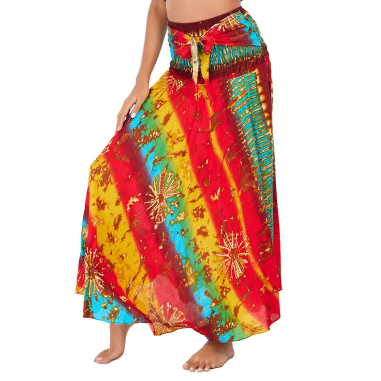 Women’s Boho Floral Long Skirt – Elastic Waist Casual Faldas