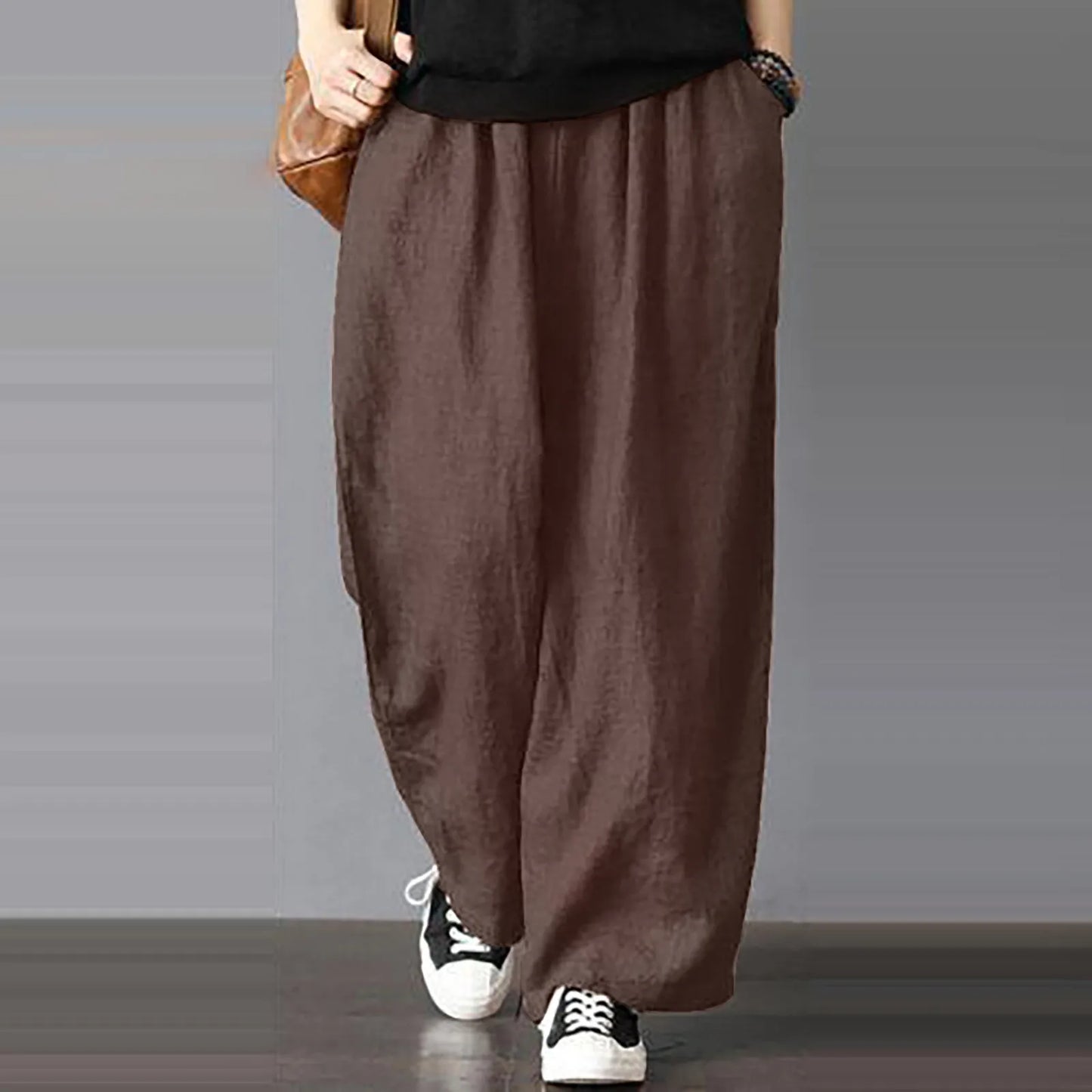 Women’s Cotton Linen Wide-Leg Pants – Loose Casual Trousers