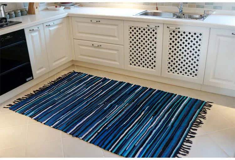 Colorful Knitted Striped Rug for Home