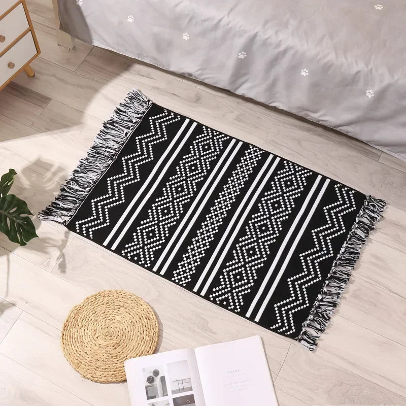 Persian Style Striped Linen Door Mat Washable