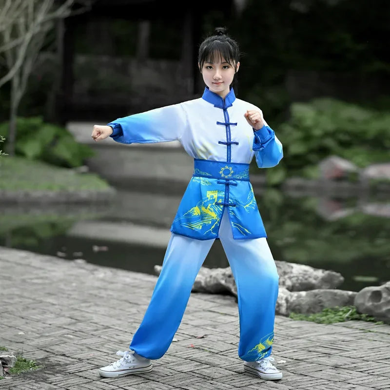 Kung Fu Martial Arts Costumes 2 Piece Set Perform Boy Tai Chi Uniform Children's Sets Outfit Kids Clothes Girls Wushu Baby Suit