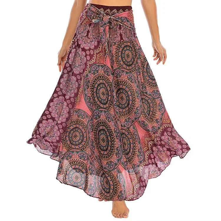 Women’s Boho Floral Long Skirt – Elastic Waist Casual Faldas