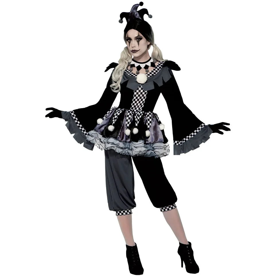 Black Clown Cosplay Costume Couple Halloween Suit Evil Clowns Set Stage Performance Outfit Adult Festival Carnival Clothing