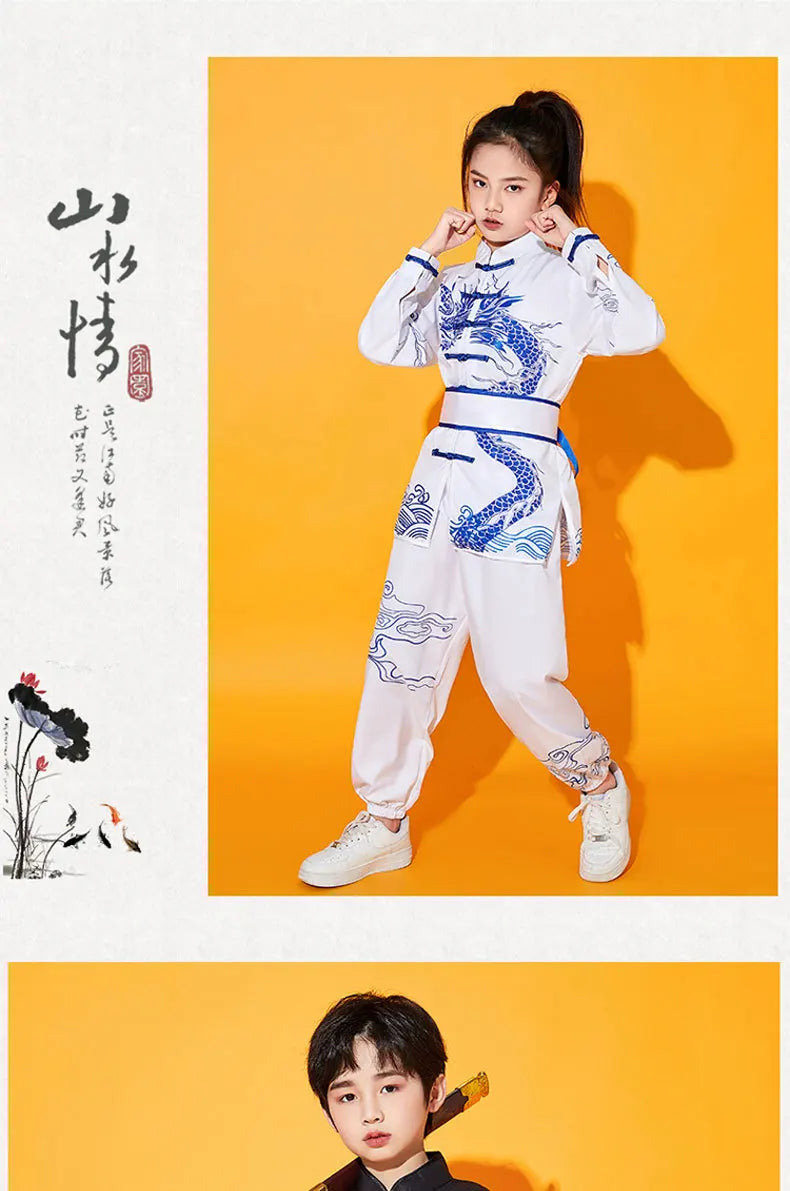 Kung Fu Martial Arts Costumes 2 Piece Set Perform Boy Tai Chi Uniform Children's Sets Outfit Kids Clothes Girls Wushu Baby Suit