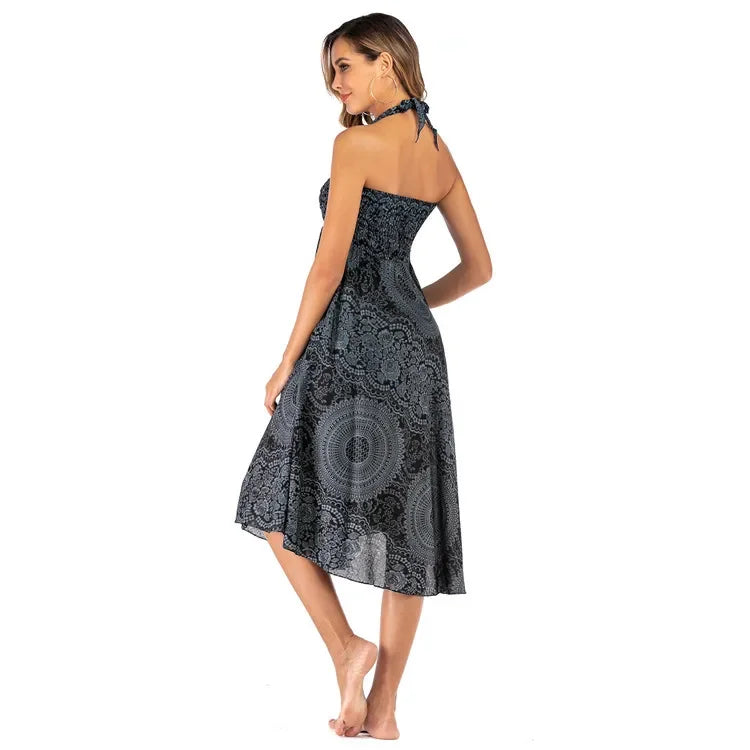 Women’s Boho Floral Long Skirt – Elastic Waist Casual Faldas