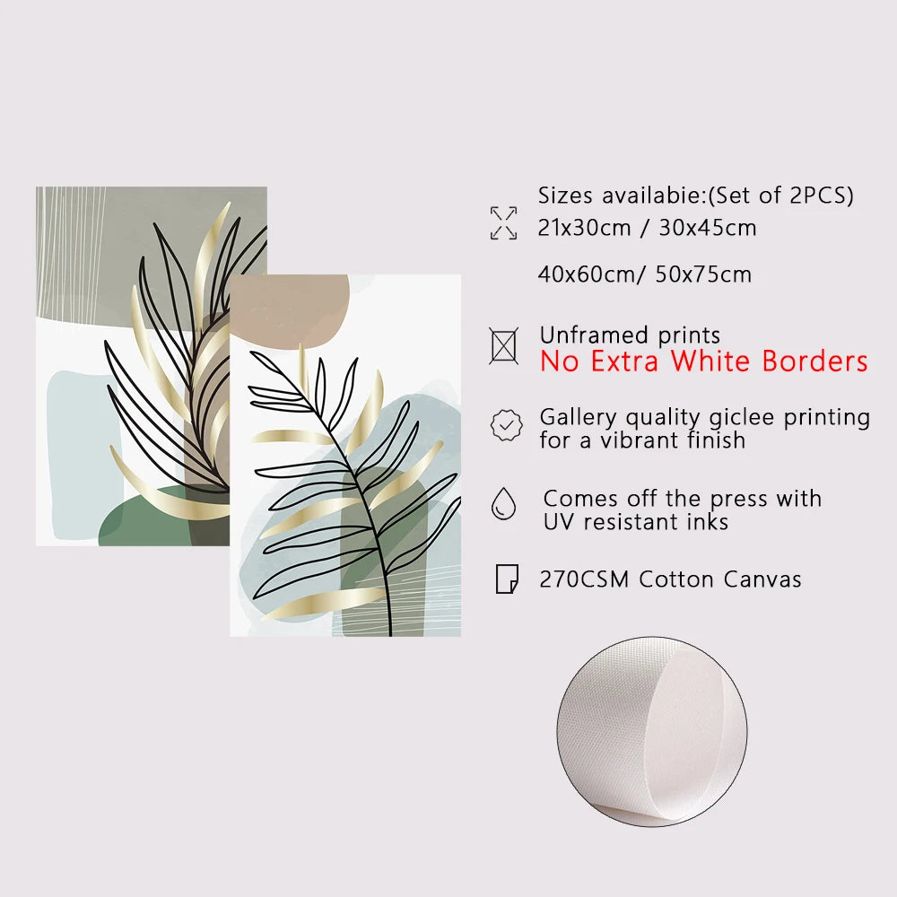 2PCS Boho Plant Canvas Wall Art – Nordic Abstract Prints