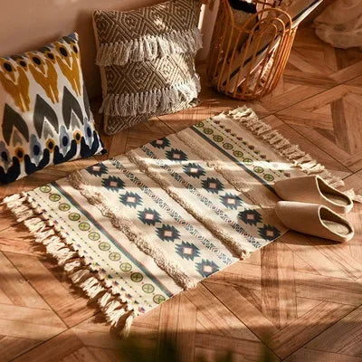 Persian Style Striped Linen Door Mat Washable