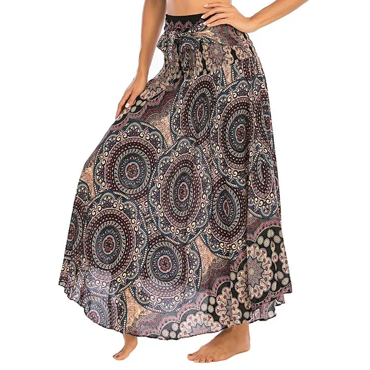 Women’s Boho Floral Long Skirt – Elastic Waist Casual Faldas
