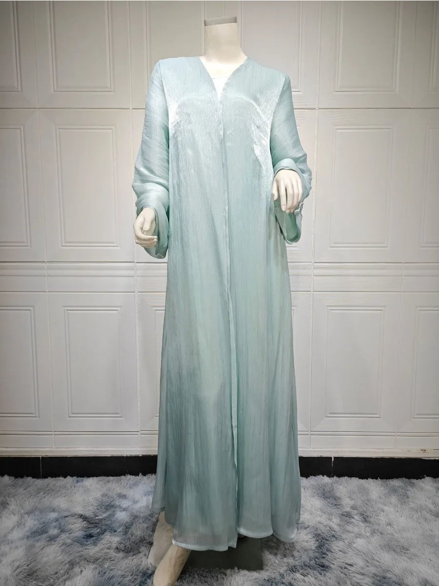 Women’s Long Sleeve Silky Abaya – Elegant Maxi Kaftan