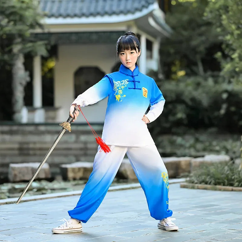 Kung Fu Martial Arts Costumes 2 Piece Set Perform Boy Tai Chi Uniform Children's Sets Outfit Kids Clothes Girls Wushu Baby Suit