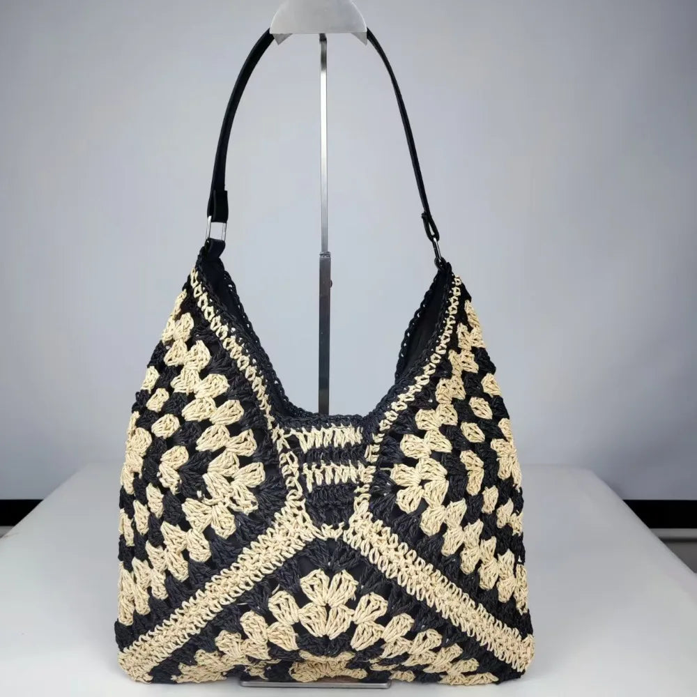 Women’s Summer Straw Crochet Shoulder Bag – Casual Beach Travel Handbag