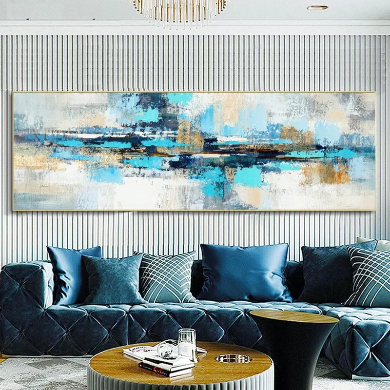 Blue Color Block Abstract Wall Art – Modern Canvas Print