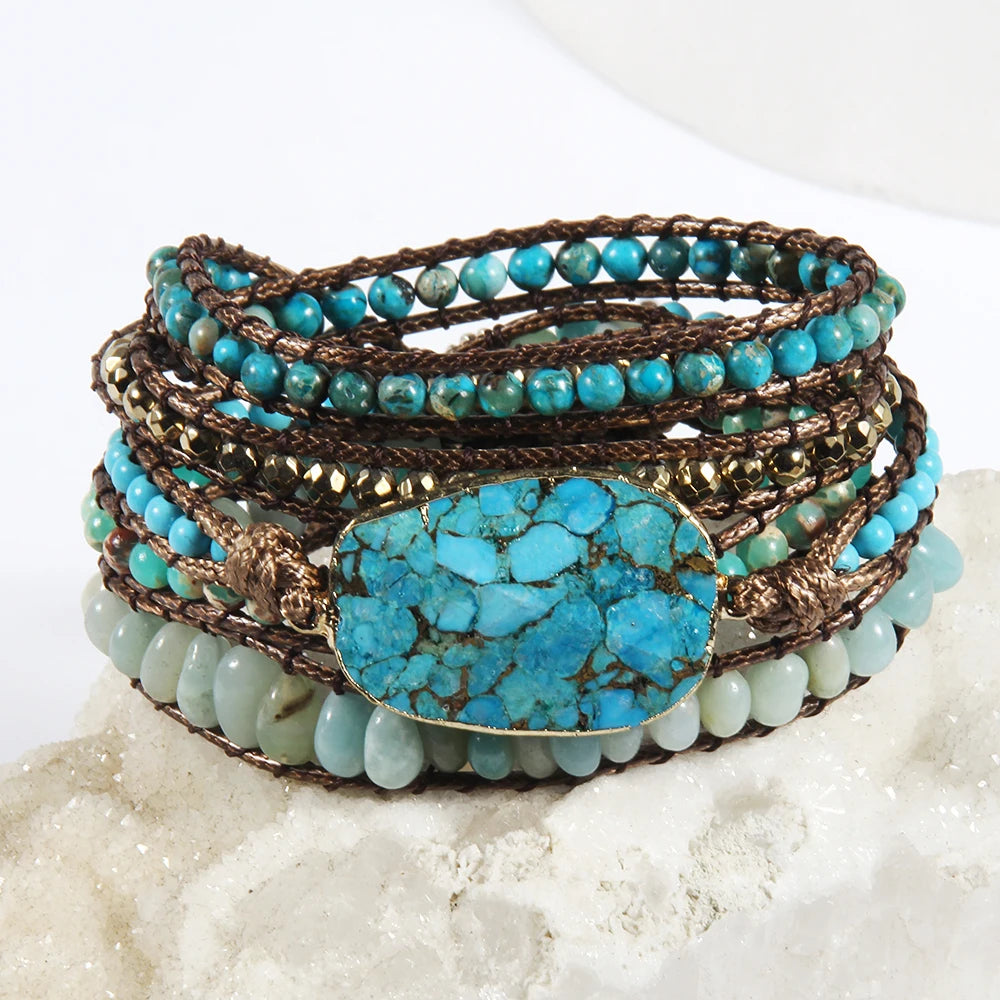 Women’s 5-Strand Wrap Bracelet – Handmade Natural Stone