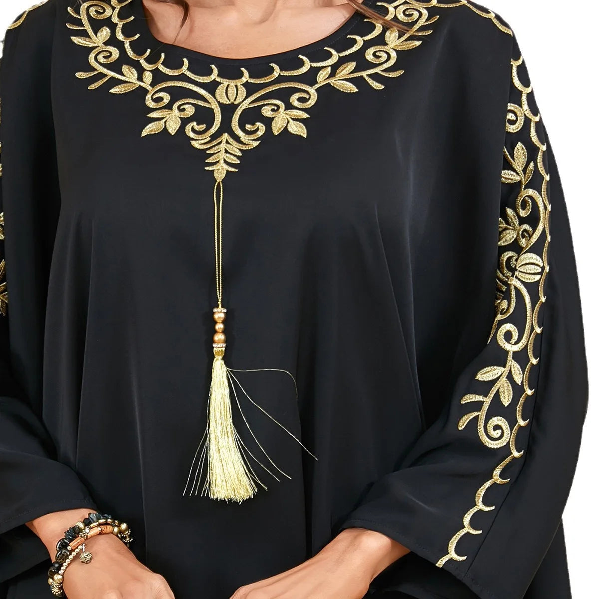 Women’s Embroidered Kaftan Abaya – Batwing Sleeve Eid Party Dress