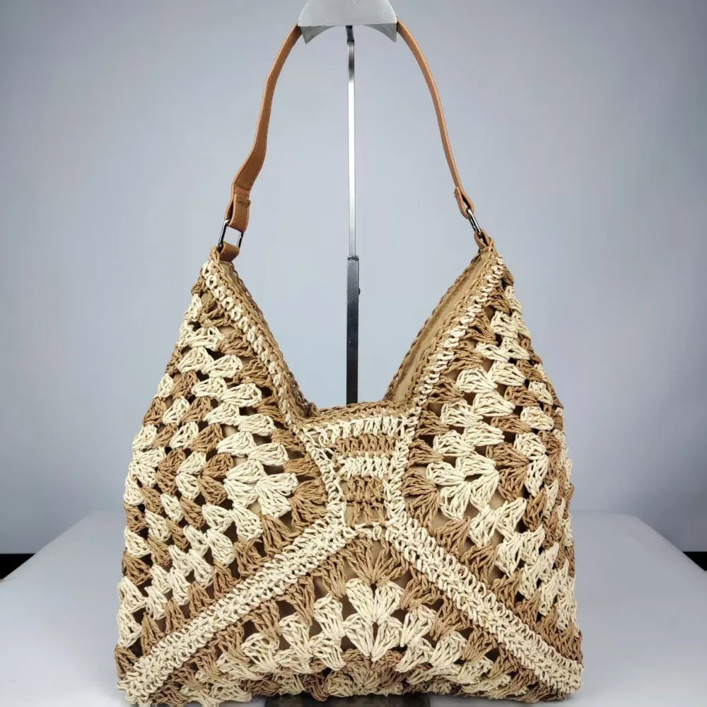 Women’s Summer Straw Crochet Shoulder Bag – Casual Beach Travel Handbag