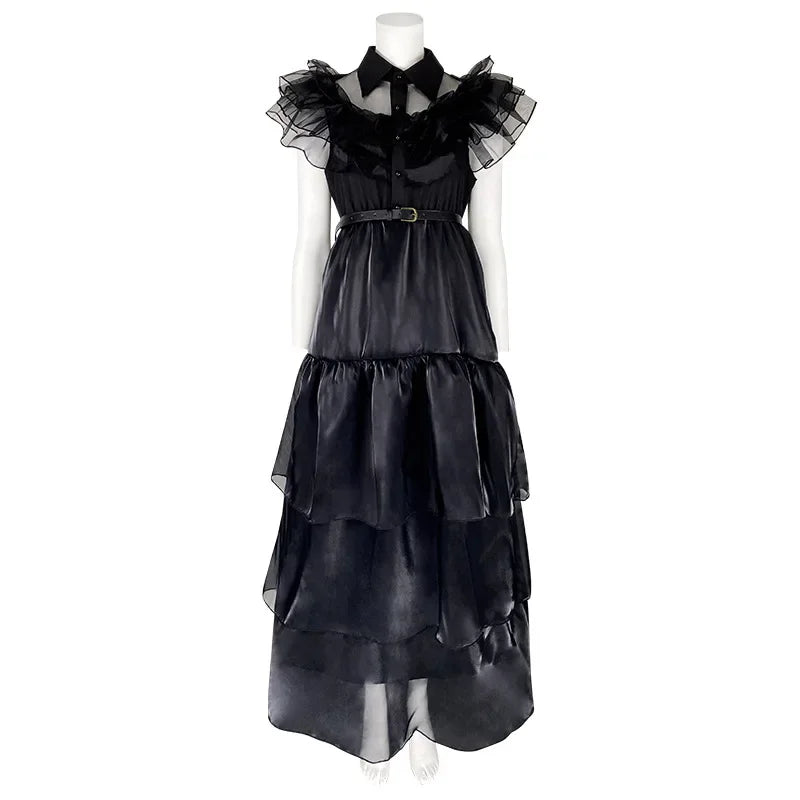  Wednesday Addams Cosplay Dress For Girl Kids Movie Black Dress Adult Women's Dress Halloween Carnival Party Role Play Set