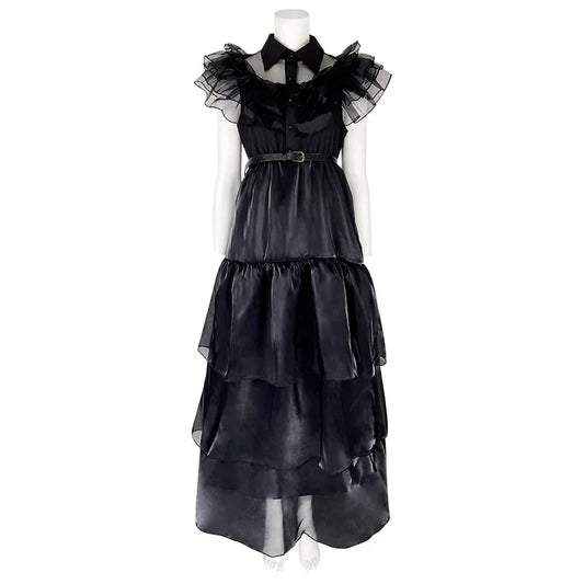  Wednesday Addams Cosplay Dress For Girl Kids Movie Black Dress Adult Women's Dress Halloween Carnival Party Role Play Set