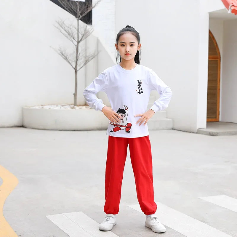 Kung Fu Martial Arts Costumes 2 Piece Set Perform Boy Tai Chi Uniform Children's Sets Outfit Kids Clothes Girls Wushu Baby Suit