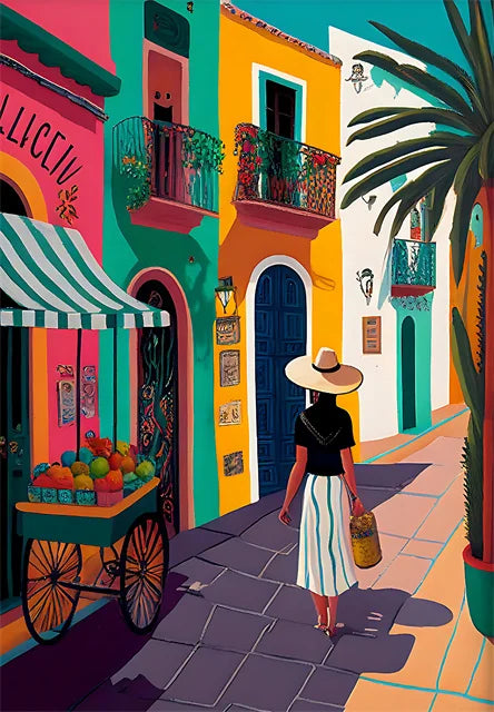 Cactus Mexico Canvas Wall Art – Modern Travel Poster