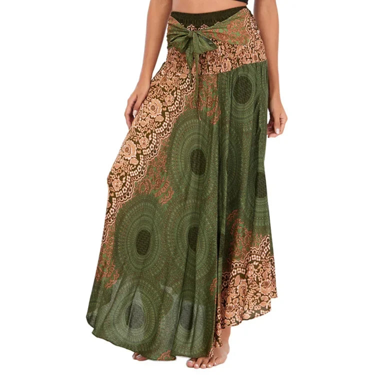 Women’s Boho Floral Long Skirt – Elastic Waist Casual Faldas