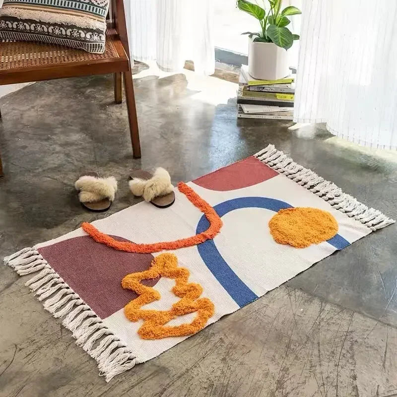 Persian Style Striped Linen Door Mat Washable