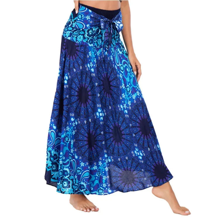 Women’s Boho Floral Long Skirt – Elastic Waist Casual Faldas