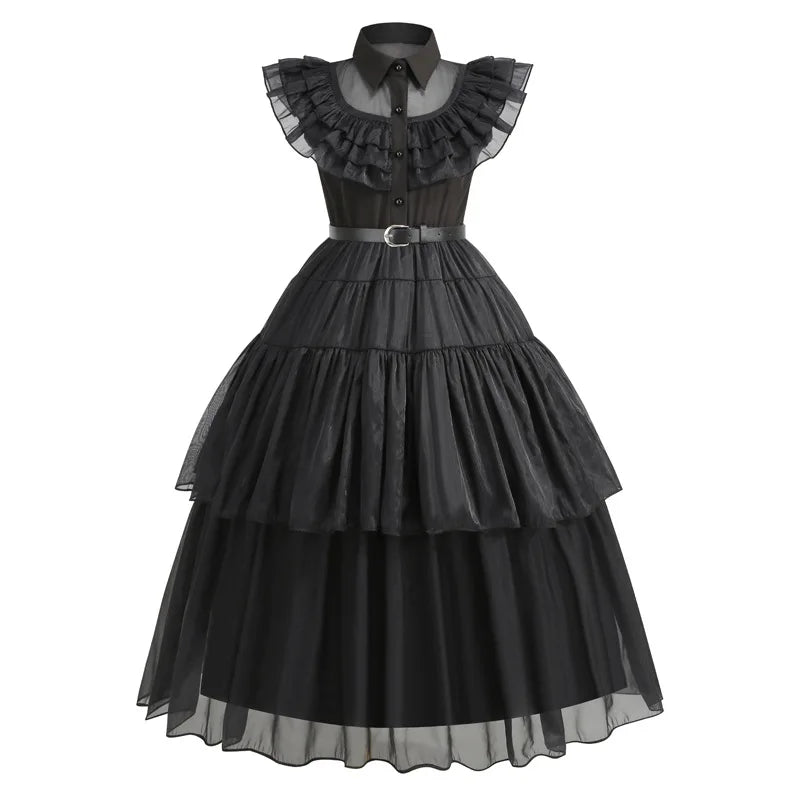 Halloween Hot American TV Series Black Wen. Girl Cosplay Horror Dress Set Easter Party Clothing +Fake hands + Sock Set 3-10Y