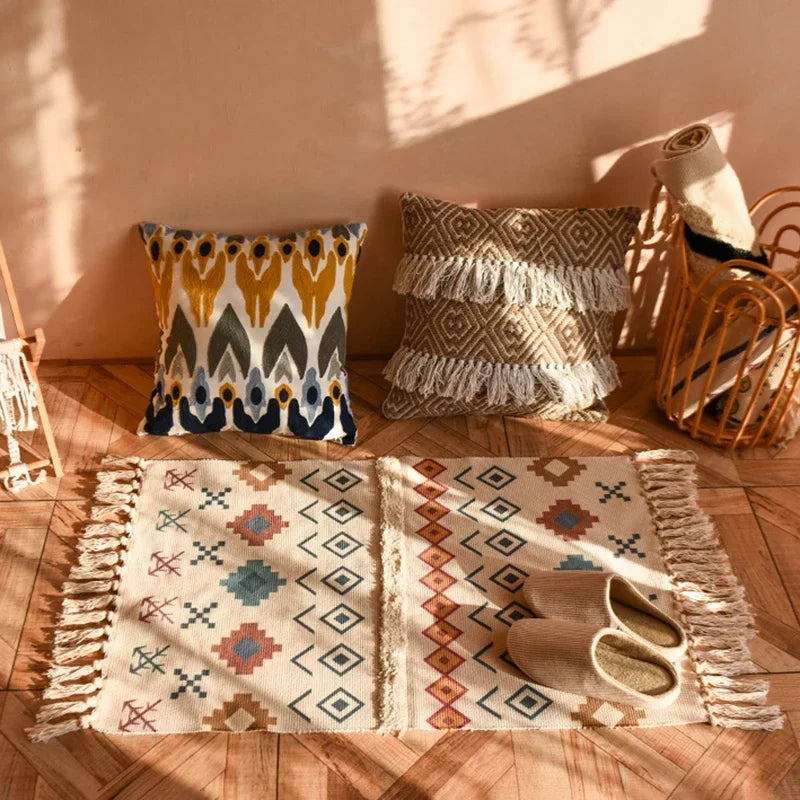 Persian Style Striped Linen Door Mat Washable