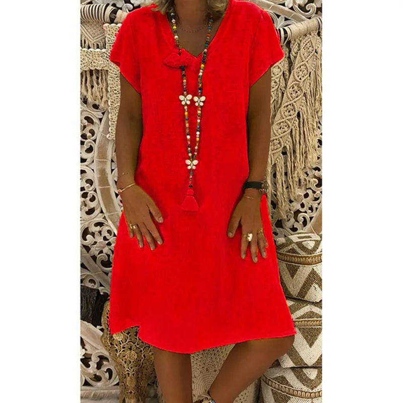 Women’s Summer V-Neck Short Sleeve Casual Mini Dress