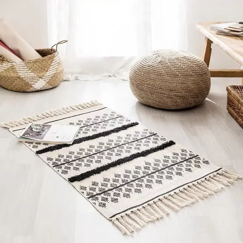 Persian Style Striped Linen Door Mat Washable