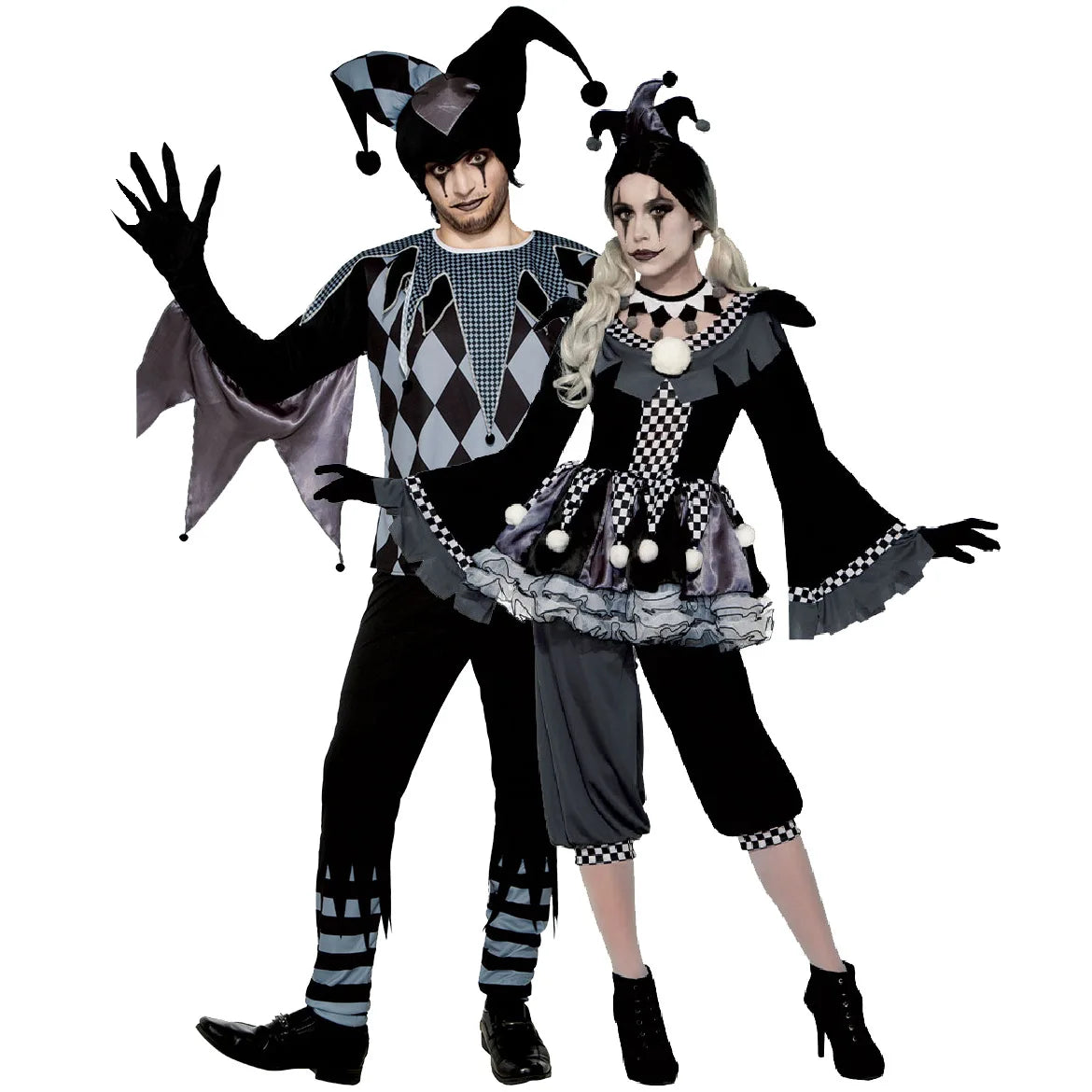 Black Clown Cosplay Costume Couple Halloween Suit Evil Clowns Set Stage Performance Outfit Adult Festival Carnival Clothing