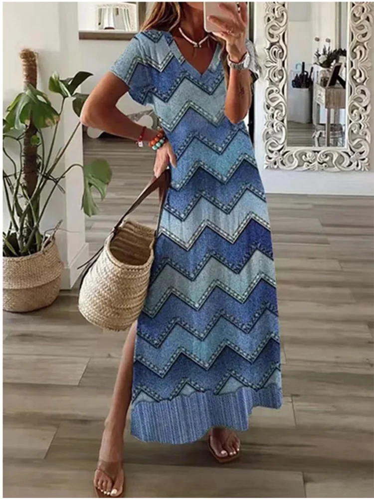 Women’s V-Neck Maxi Dress – Casual Solid Color with Pockets